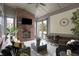 Relaxing sunroom with a brick fireplace, comfortable seating, and views of the outdoors at 1586 Mairn Ave, Carmel, IN 46032
