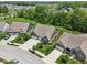 Aerial view of a quiet, tree-lined suburban street featuring well-kept homes and lush green lawns at 18998 Beverly Shones Ln, Noblesville, IN 46062