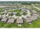 Aerial view of a suburban neighborhood with well-manicured lawns, mature trees, and a community pond at 18998 Beverly Shones Ln, Noblesville, IN 46062