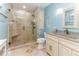 Beautifully updated bathroom featuring a walk-in shower and modern fixtures at 2457 N Centerline Rd, Franklin, IN 46131