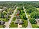 Aerial view of a residential area showcasing houses with manicured lawns surrounded by mature trees at 648 Shakespeare Dr, Avon, IN 46123
