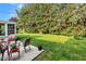 A meticulously kept lawn, vibrant greenery, and mature trees offer serene outdoor living in this backyard at 703 Chapel Hill W Dr, Indianapolis, IN 46214