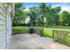 Relaxing back patio with wooden railing, lush green lawn, and scenic views for outdoor enjoyment at 7600 S Oak Dr, Indianapolis, IN 46227