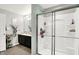This bathroom features a glass-enclosed shower and a modern vanity at 10902 Jimmy Lake Dr, Indianapolis, IN 46239