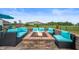 Stone fire pit and lounge area with comfortable seating in well-maintained backyard at 1143 Hampton Dr, Greenwood, IN 46143