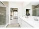 Stylish bathroom with a walk-in shower, and a view into the main bedroom at 138 Rock Island Rd, Westfield, IN 46069