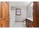 Grey bathroom with tile flooring and shower and bath combo at 1826 Spruce Dr, Carmel, IN 46033