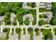 Detailed aerial view of a neighborhood street, highlighting the well-maintained lawns and mature trees at 289 Sandbrook Dr, Noblesville, IN 46062