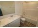 Clean bathroom featuring a single sink vanity, toilet, and a shower and tub combo at 3917 Highcrest Rd, Indianapolis, IN 46239