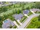 Wide aerial view showcasing home, mature trees, swimming pool and golf course surroundings at 780 Chatham Hills Blvd, Westfield, IN 46074