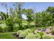 Secluded backyard retreat overlooking the manicured golf course with lush landscape and stone patio at 780 Chatham Hills Blvd, Westfield, IN 46074