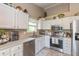 Close-up of a well-appointed kitchen with stainless steel appliances and white cabinetry with modern fixtures at 1450 Millridge Dr, Greenwood, IN 46143