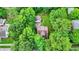 Aerial view of a charming home tucked away amongst mature trees and lush greenery at 1511 E Edwards Ave, Indianapolis, IN 46227