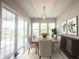 Sun-filled dining room featuring a modern light fixture and sliding glass door to the backyard at 1590 Birchfield Dr, Westfield, IN 46074
