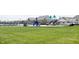 Community playground featuring a large green lawn with a pond, play structures, slides and swings at 1590 Birchfield Dr, Westfield, IN 46074