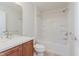 Bright bathroom featuring a bathtub and shower combination, along with a spacious sink and vanity at 4617 S Cobblestone Dr, Zionsville, IN 46077