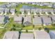 Aerial view of a well-maintained neighborhood with a pond, showcasing the property's backyard and surrounding homes at 5409 Brandywine Dr, Whitestown, IN 46075