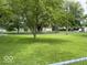 Expansive back yard with lush green grass, mature trees, and chain link fence at 618 W Mckenzie Rd, Greenfield, IN 46140