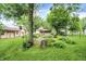 Exterior shot showcasing a large backyard with a fire pit and outdoor seating at 6644 Mcfarland Rd, Indianapolis, IN 46227
