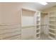 Organized walk-in closet with shelving and drawers for optimal storage at 725 Ridge Gate Dr, Brownsburg, IN 46112