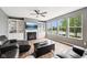 Cozy living room featuring built-in shelving, a fireplace, and plentiful natural light at 123 Bentree Blvd, Danville, IN 46122