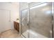 Bathroom boasts a glass shower, granite counters, and great lighting at 1283 Clairet, Westfield, IN 46074