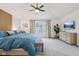 Spacious main bedroom featuring vaulted ceilings, a neutral color palette, and a cozy bench at 1345 Lewiston Dr, Westfield, IN 46074