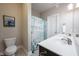 Bright bathroom featuring a double sink vanity and a charming shower curtain at 14982 Dawnhaven Dr, Westfield, IN 46074