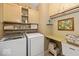 Functional laundry room features ample storage, a folding table, and modern appliances at 15879 Viking Commander Way, Westfield, IN 46074