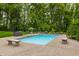 Refreshing pool with stone surround, complemented by beautiful landscaping and lush greenery at 3549 W 131St St, Carmel, IN 46032