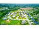 An aerial view showcases the neighborhood, the community, and the lush landscaping at 59 Manchester Dr, Trafalgar, IN 46181