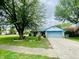 Inviting single Gathering home with well-maintained lawn, stone accents and a blue garage door at 8318 Rob Ln, Indianapolis, IN 46237