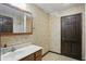 Bathroom view with a single sink vanity and walk in shower at 9101 Ditch Rd, Indianapolis, IN 46260