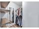 Organized walk-in closet featuring clothing racks, shelves, a full-length mirror, and wood-look flooring at 10215 Lauren Pass, Fishers, IN 46037