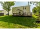 Well manicured backyard featuring a wooden deck extending from the back of the house at 10216 Hatherley Way, Fishers, IN 46037