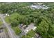 Aerial view of a wooded residential property with surrounding lush trees and nearby commercial buildings at 1631 S Post Rd, Indianapolis, IN 46239