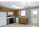 Efficient kitchen features essential appliances, natural wood cabinets, and a door to the exterior at 3423 Summer Breeze Cir, Indianapolis, IN 46239
