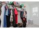 Walk-in closet featuring built-in shelving, hanging clothes, and a window at 3643 Thomas Jefferson St, Westfield, IN 46074