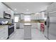 Modern white kitchen with stainless steel appliances and butcher block countertops at 4813 E 11Th St, Indianapolis, IN 46201