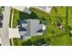 Aerial view of the home showcasing the backyard, patio, and lush landscaping, all surrounded by a black fence at 5668 Champion Way, Greenwood, IN 46143