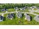 Community aerial shot featuring manicured lawns, tree lined street, and a playset in the backyard at 5668 Champion Way, Greenwood, IN 46143