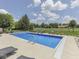 Backyard swimming pool has ample deck space, a diving board, and is surrounded by lush landscaping at 6525 Carolina Blvd, Indianapolis, IN 46217