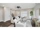 Bright living room showcasing neutral tones, modern staircase, hardwood floors, and inviting furniture at 704 Parkway Ave, Indianapolis, IN 46203