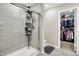 Contemporary bathroom with tiled shower and glass enclosure, plus a walk-in closet at 741 Scarsdale Ln, Danville, IN 46122