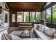 Covered patio with dining area, comfortable seating and wooded scenery at 10974 Harbor Bay Dr, Fishers, IN 46040