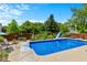 Outdoor pool surrounded by landscaping including a diving board and slide at 12043 Searay Dr, Indianapolis, IN 46236