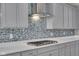 Close up of the modern kitchen featuring stylish backsplash and quartz countertops at 15359 Manning Way, Westfield, IN 46074