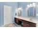 Bathroom featuring a double sink vanity and ample counter space at 1808 Woodfield Dr, Greenwood, IN 46143