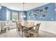 Bright dining room featuring a large bay window, wainscoting, and decorative wall art at 1808 Woodfield Dr, Greenwood, IN 46143
