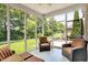 Inviting screened porch with comfortable seating and views of the lush backyard and green trees at 1808 Woodfield Dr, Greenwood, IN 46143